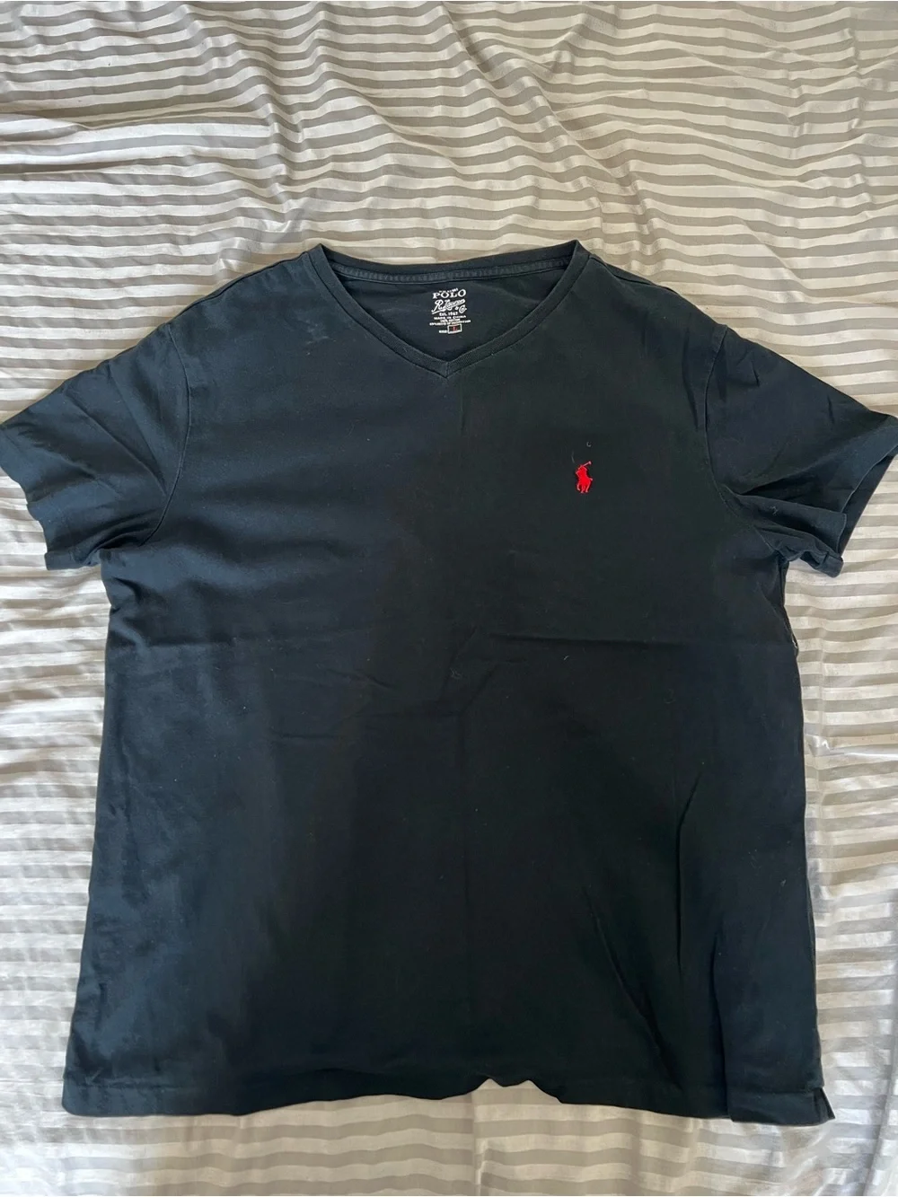 Polo by Ralph Lauren Black V‑Neck Short Sleeve Tee with Red Pony